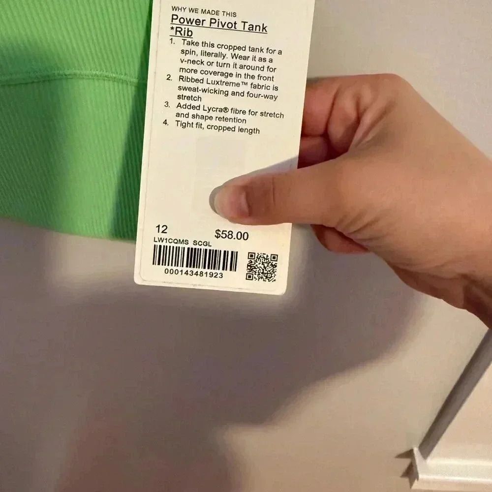 NWT! Lululemon Like Green size 14 Rib Power Pivot Tank - Picture 3 of 9